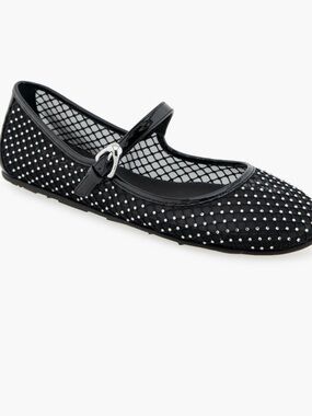 AEROSOLES Black Mesh Mary Jane Flats with Silver Studs